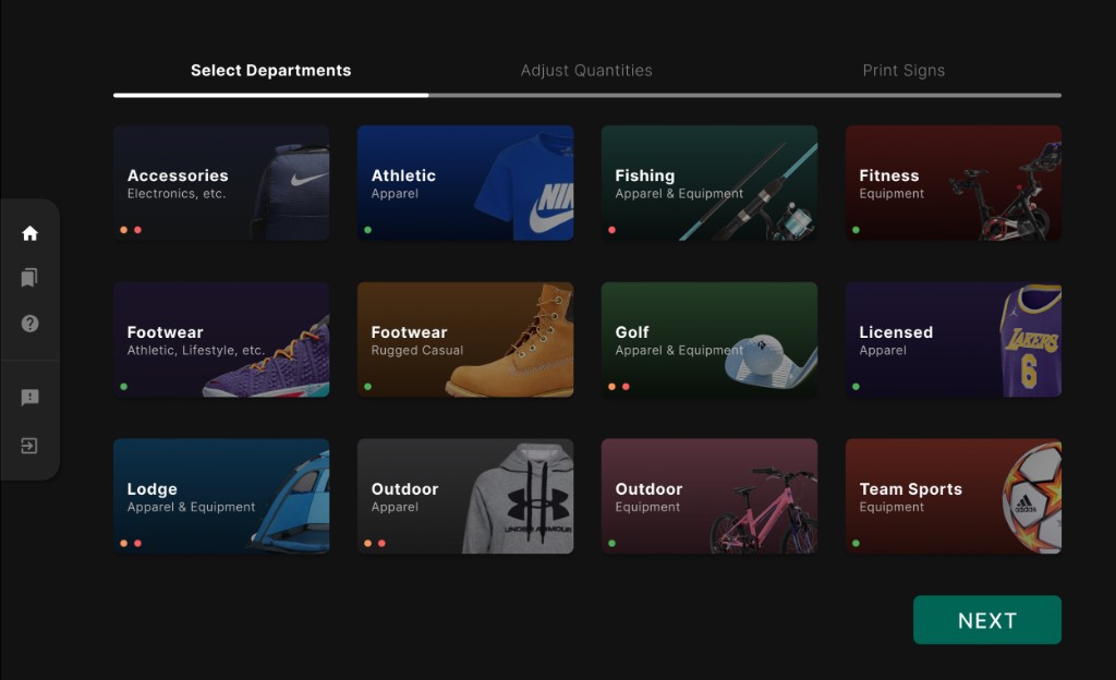 SIGNS department selection interface